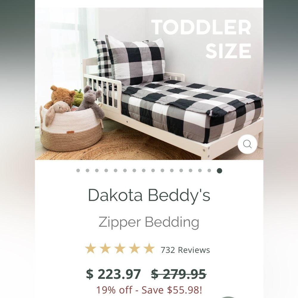 Beddy’s Dakota Toddler Size Minky Zippered Bedding Set